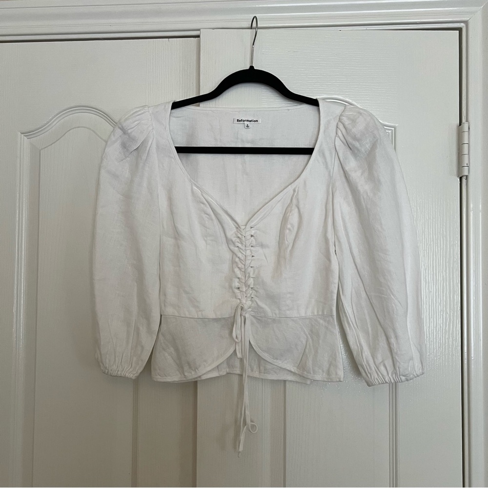 Reformation Barrett linen white top